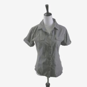 MASCARA Gray Button Front Short Sleeve Blouse Size Large